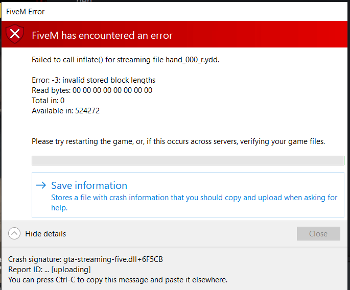 FiveM streaming inflate error message example